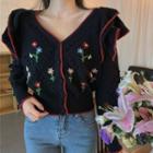 Flower Embroidered Ruffle Cardigan