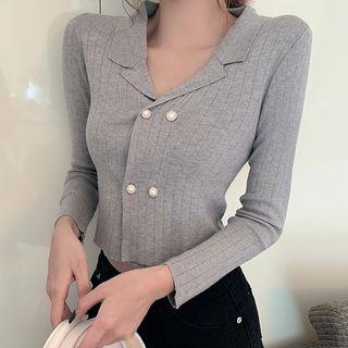 Cropped Double-breasted Rib Knit Top