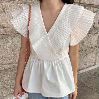 Sleeveless Ruffled Blouse White - One Size