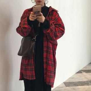Plaid Buttoned Jacket Plaid - Red - One Size