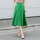 Linen Blend Flared Long A-line Skirt