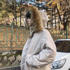 Plain Fur-collar Loose-fit Hooded Jacket