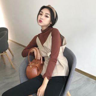 Long-sleeve Mock-neck Top / Spaghetti Strap Tie-waist Top