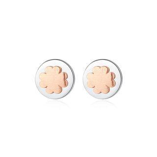 Sterling Silver Fashion Simple Apricot Four-leafed Clover Geometric Round Stud Earrings Silver - One Size