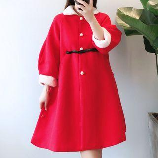 Fleece Panel Long-sleeve Coat Dress