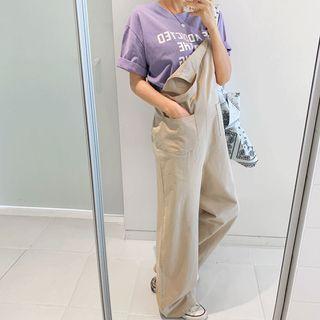 Patch-pocket Wide-leg Suspender Pants