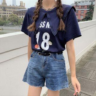 Collared Number Print T-shirt