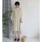 Ruffle Hem Open Knit Long Sleeve Midi Dress