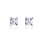 Sterling Silver Simple And Exquisite Geometric Square Cubic Zirconia Stud Earrings Silver - One Size