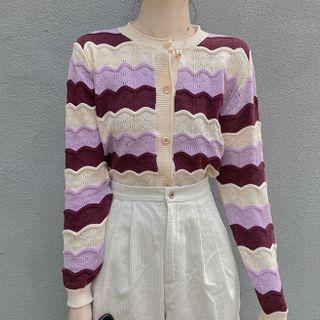 Color Block Cardigan Purple - One Size