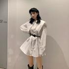 Set: Long-sleeve Sailor-collar Mini Dress + Belt