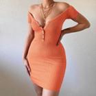 Off-shoulder Henley Mini Sheath Dress