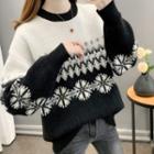 Round Neck Contrast Jacquard Print Sweater