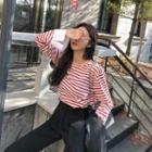 Slit-cuff Marine Stripe T-shirt