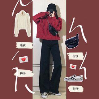 Turtle Neck Sweater / Wide-leg Jeans / Set