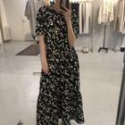 Short-sleeve Floral Maxi A-line Dress As Shown In Figure - One Size