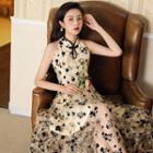 Floral Embroidered Maxi Qipao Dress