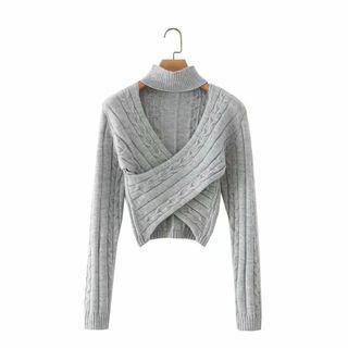 Cutout Cable Knit Sweater Gray - S