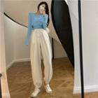 Long-sleeve Lettering Print Crop Top / Camisole Top / Sweatpants / Set