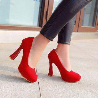 Block Heel Velvet Pumps