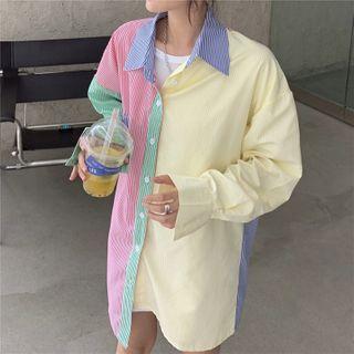 Color Panel Long-sleeve Shirt As Shown In Figure - One Size