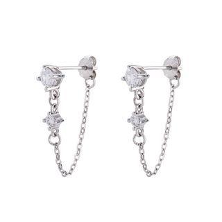Chained Rhinestone Alloy Earring 1 Pair - Silver - One Size