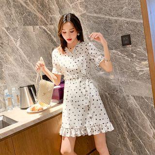 Short-sleeve Heart Printed A-line Mini Dress