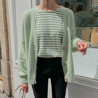 Bishop-sleeve Pastel-color M Lange Cardigan