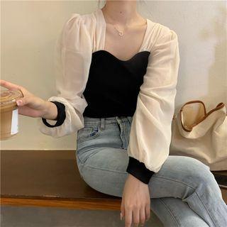 Long Sleeve Sweetheart Panel Knit Top