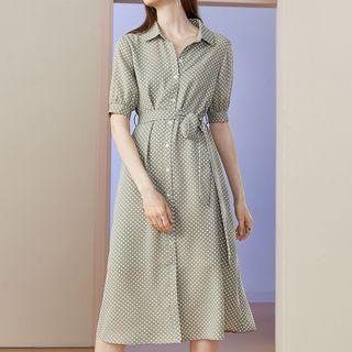 Set: Slipdress + Dotted Cut-out Short-sleeve Shirt Dress