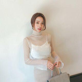 Turtleneck See-through Tulle Top