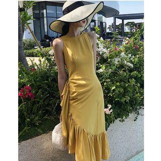 Plain Ruffle Hem Midi Tank Dress