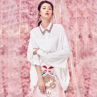 Contrast Collar Loose Fit Shirt