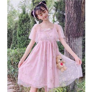 Embroidered Mesh A-line Dress / Lace Trim Long Light Jacket