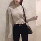 Long-sleeve Frill Trim Smocked Top