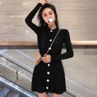 Pleated A-line Knit Shirtdress