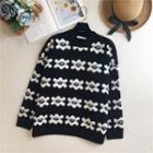 Round Neck Floral Sweater White Flowers - Black - One Size