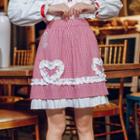 Ruffle-trim Heart Embroidered Check Skirt