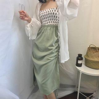 Plain Lace Up Midi Skirt / Tube Top / Light Jacket