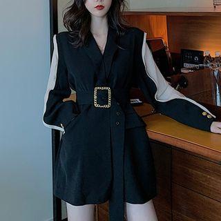 Chiffon Panel Single-button Blazer