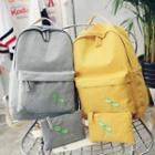 Set Of 2: Leaf Embroidered Backpack + Zip Pouch