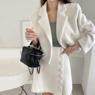 Set: Woolen Cropped Blazer + Button-up Miniskirt