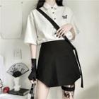Short Sleeve Butterfly Shirt / Suspender A-line Skirt