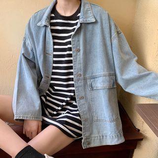 Denim Flap-pocket Button-up Jacket Blue - One Size