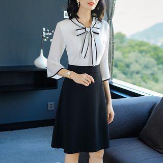 Tie-neck Elbow-sleeve A-line Dress
