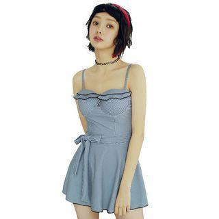 Spaghetti Strap Plaid Swimdress