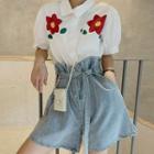 Short-sleeve Floral Print Shirt / Denim Shorts