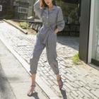 Button-trim Gingham Jumpsuit With Sash Black - One Size