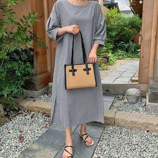 Balloon-sleeve Long Gingham Dress