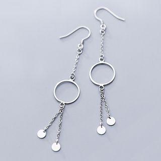 925 Sterling Silver Disc Drop Hoop Earring As Shown In Figure - One Size